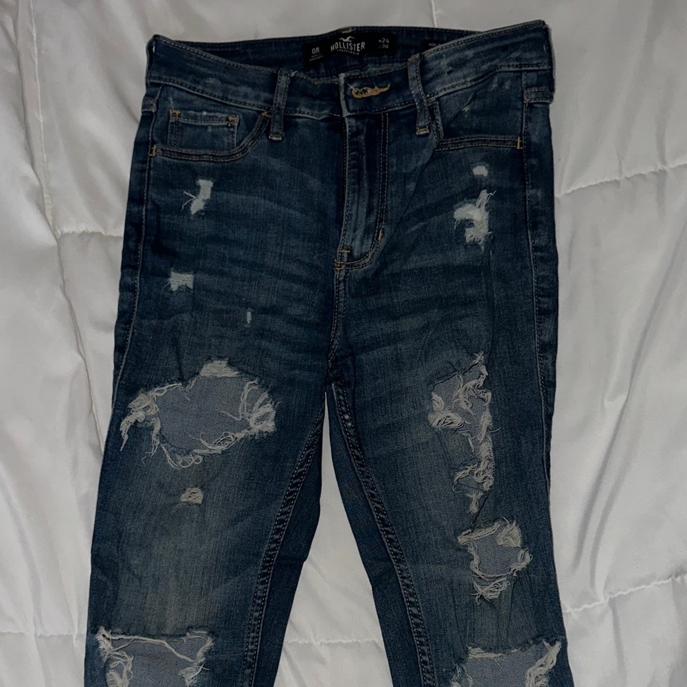 Hollister Distressed Skinny Jeans - Dark Blue